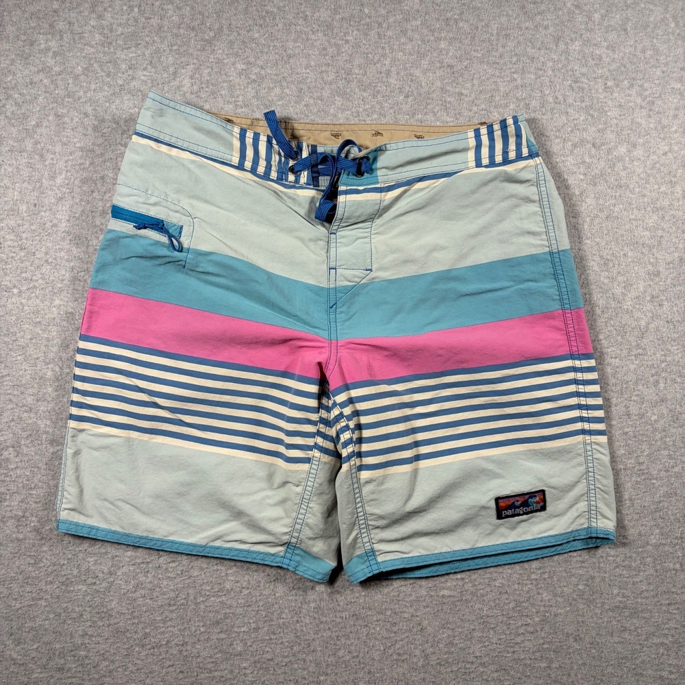 Patagonia Board Shorts Mens 31 Blue Striped Stretch Wavefarer 86622SP20